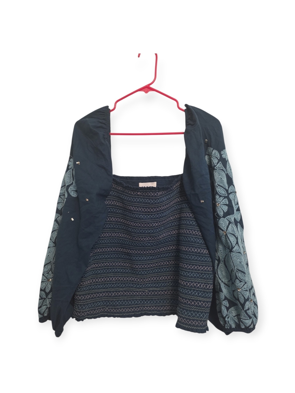 Women's NWOT By Anthropolgie smocked, embroidered balloon sleeve to, size XL‎